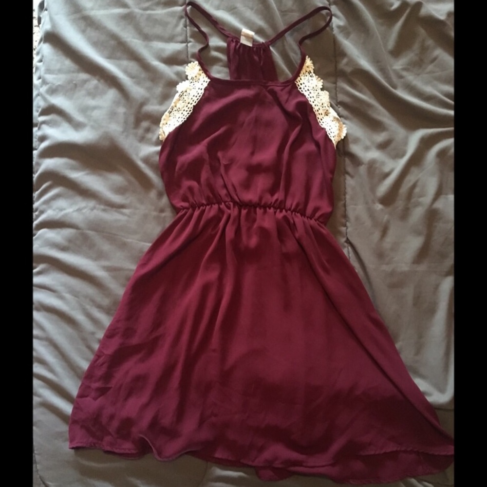 Maroon dress.